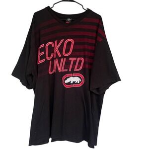 Ecko Unltd Shirt Mens Big 4X Black V-Neck Rhino Logo Graphic Tee Streetwear Y2K